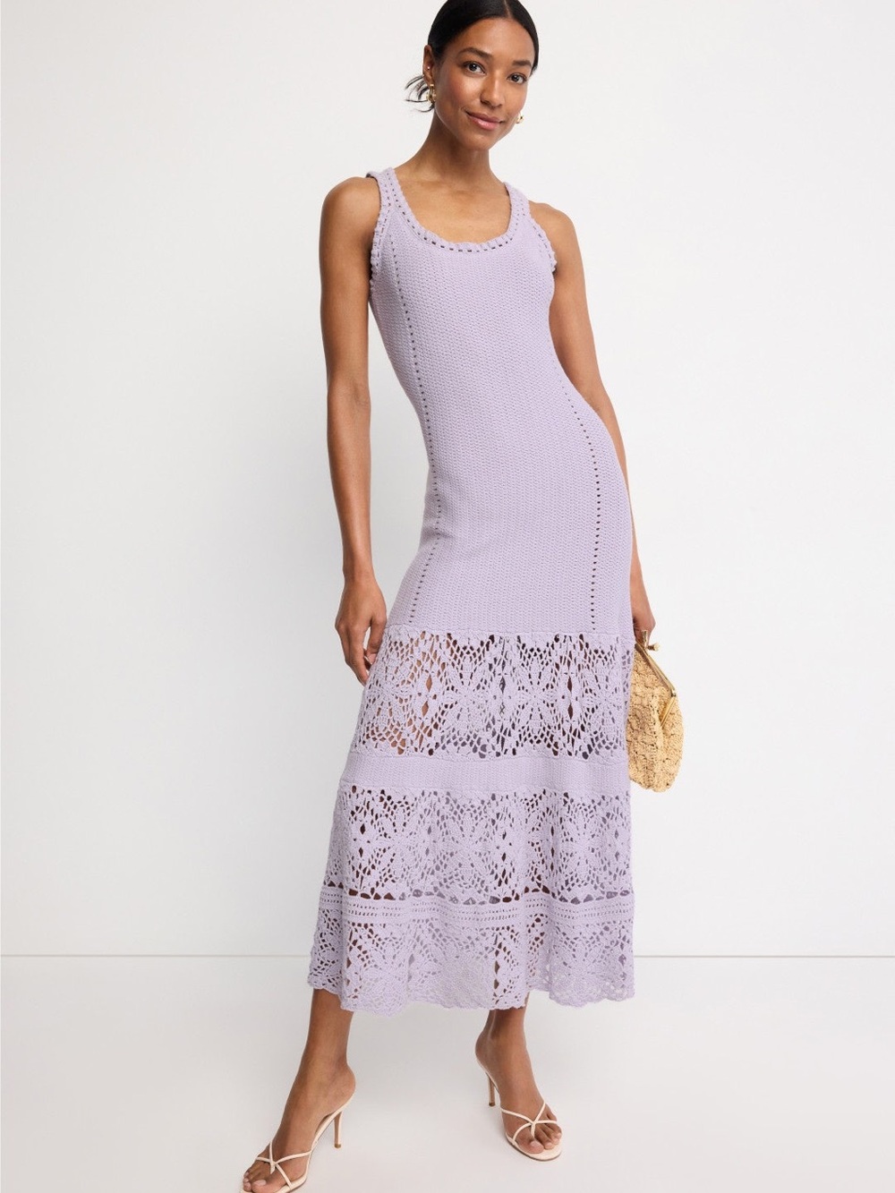 Adam Lippes Lavender Crochet Knit Maxi Dress MSRP $490
